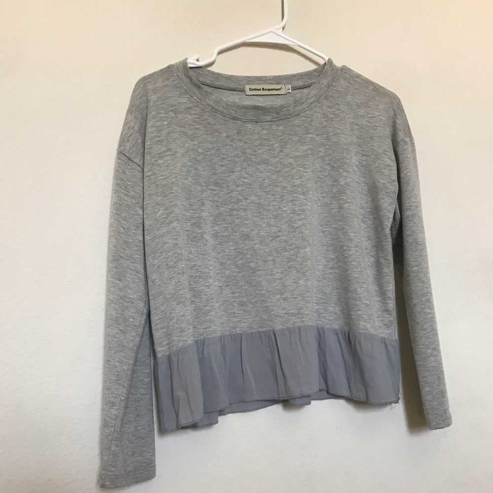 Colton Emporium, gray long sleeve, with ruffles